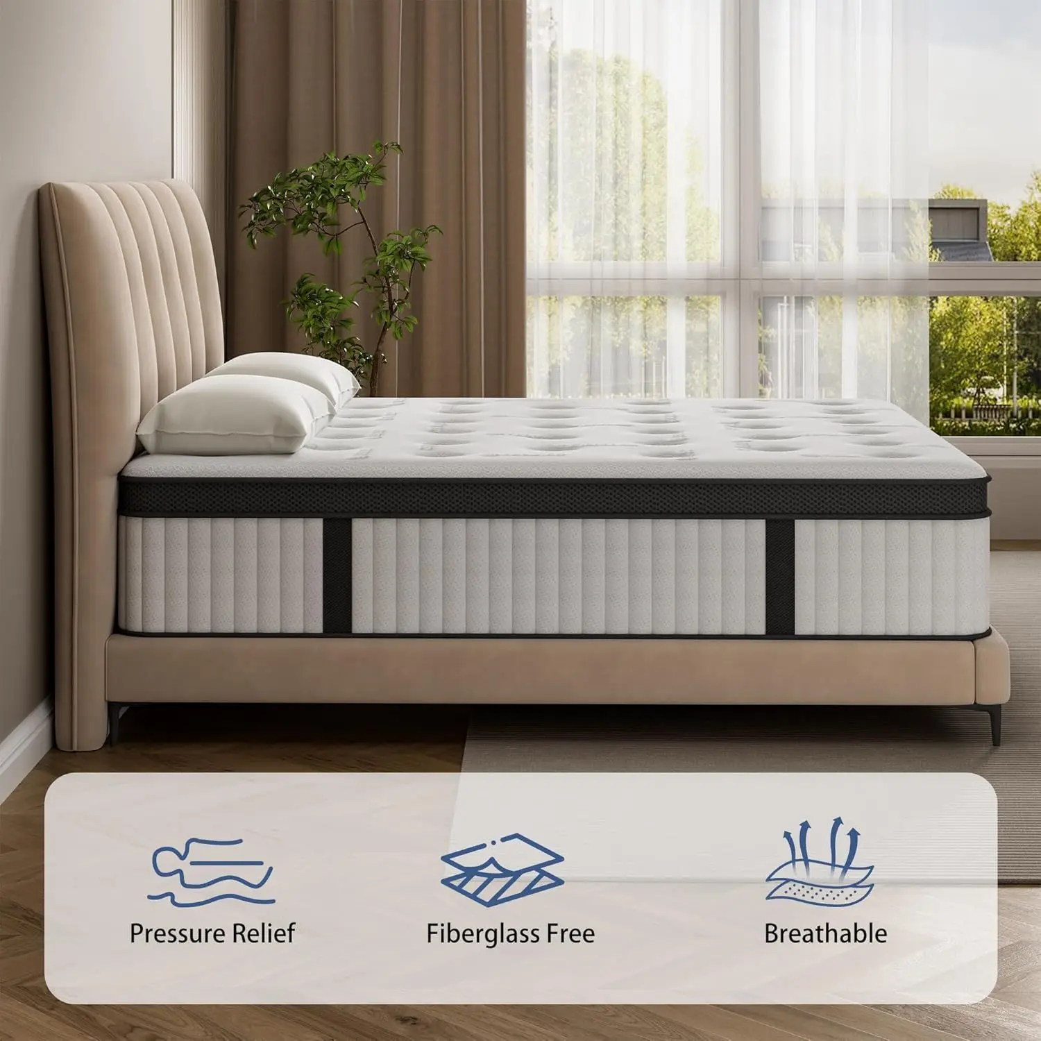 King Mattress, 12 Inch Hybrid Mattress in a Box, Memory Foam and Pocket Springs, Fiberglass Free, Soft and, Customized - Image 4